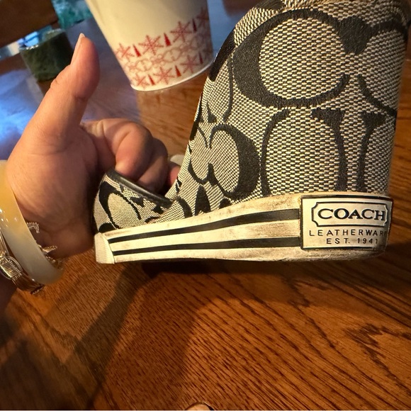 Coach wedge black and gray sandals signature logo - Picture 5 of 13